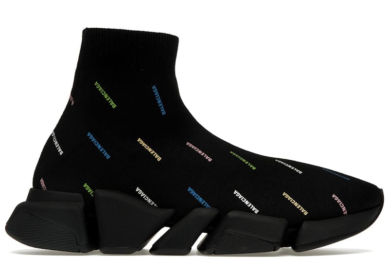 Balenciaga Speed 2.0 AllOver Logo Recycled Knit Black Multicolor