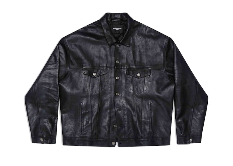 Balenciaga Mens Denim Style Leather Jacket Black