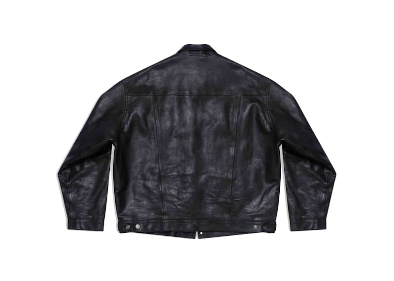 Balenciaga Mens Denim Style Leather Jacket Black