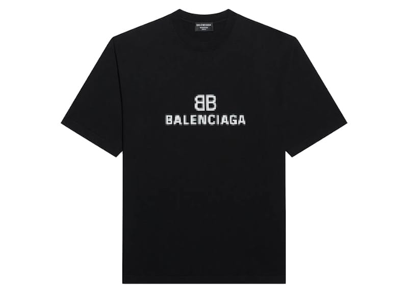 Balenciaga Mens BB Pixel Medium Fit T-Shirt Black