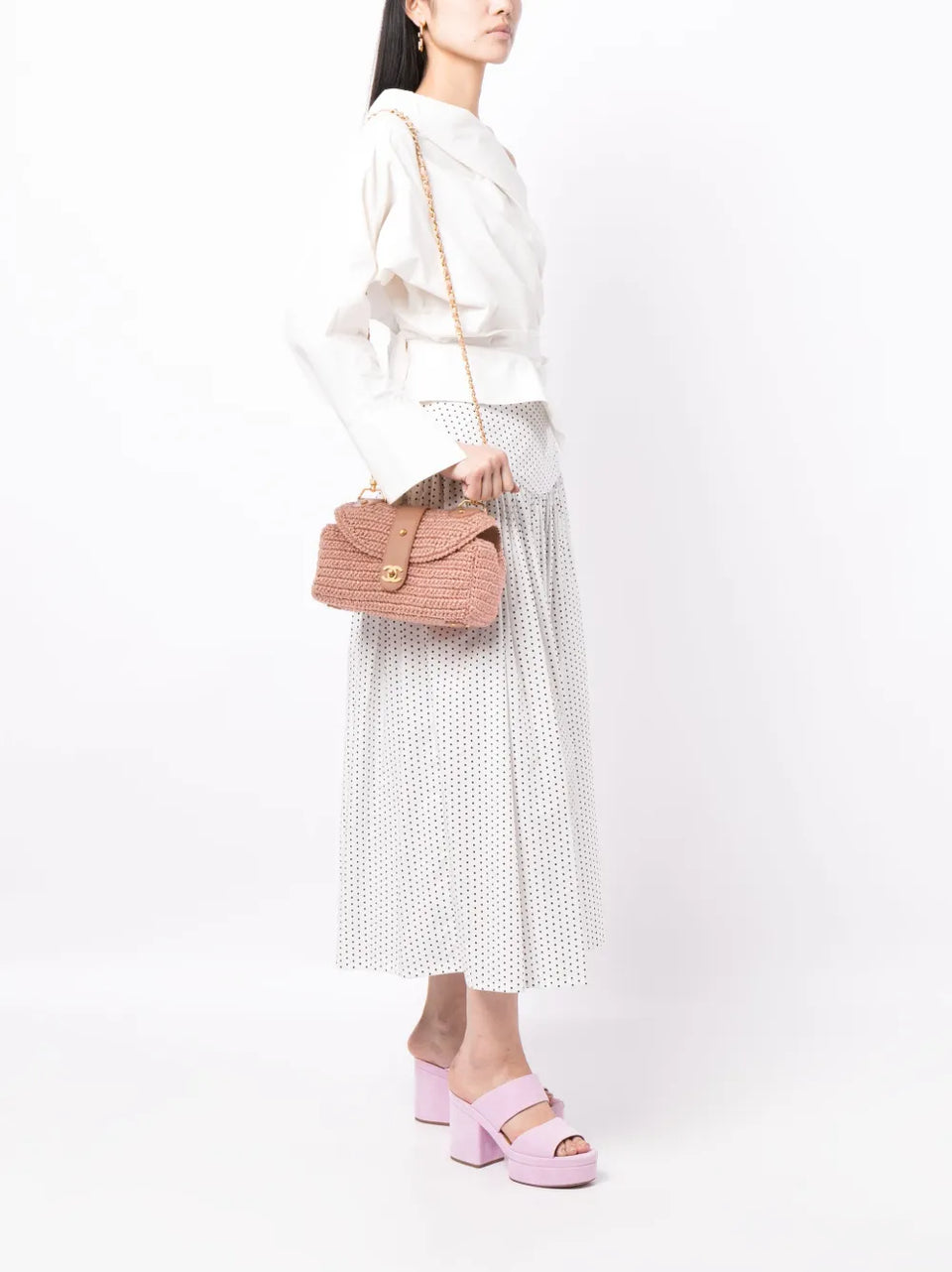 CC woven raffia shoulder bag