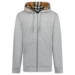 Burberry Hove Check Embroidery Logo Zip Hoodie Pale Grey