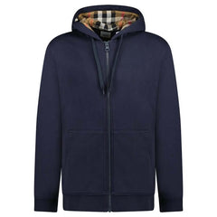 Burberry Hove Check Embroidery Logo Zip Hoodie Navy