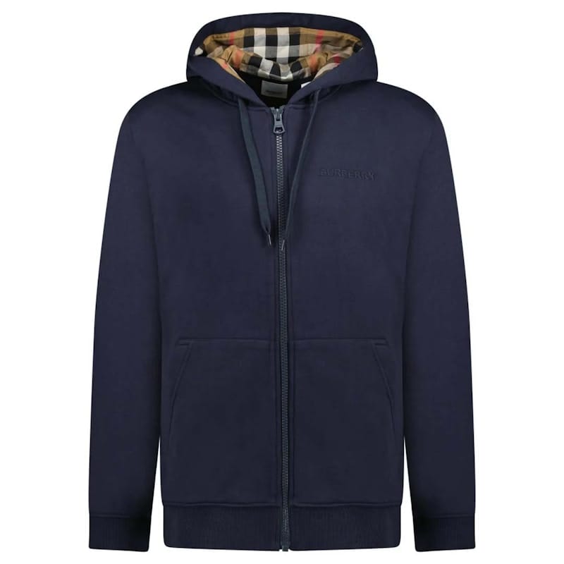 Burberry Hove Check Embroidery Logo Zip Hoodie Navy