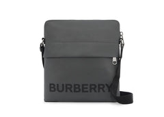 Burberry Logo Print Nylon Crossbody Bag Charcoal Gray