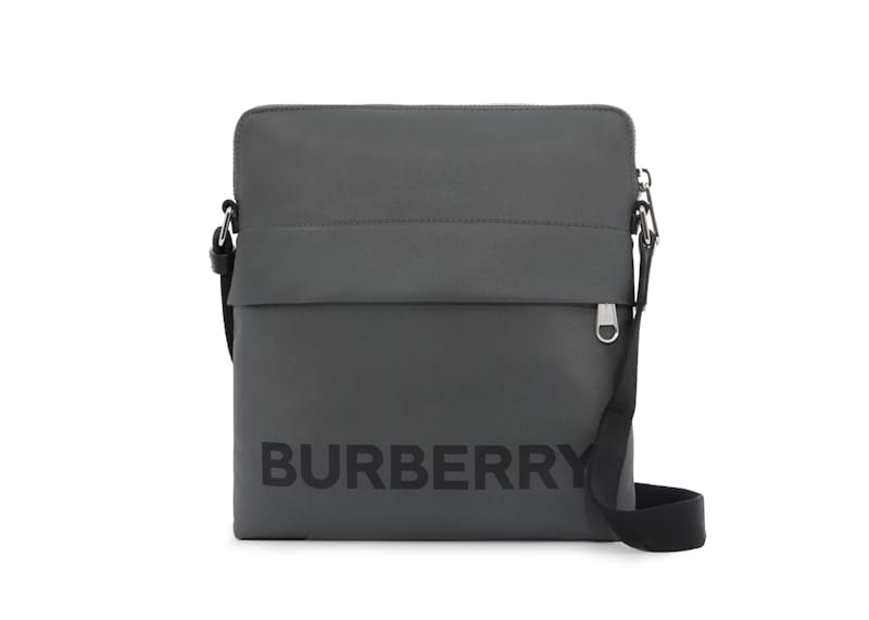 Burberry Logo Print Nylon Crossbody Bag Charcoal Gray