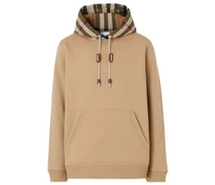Burberry Check Hood Cotton Hoodie Camel