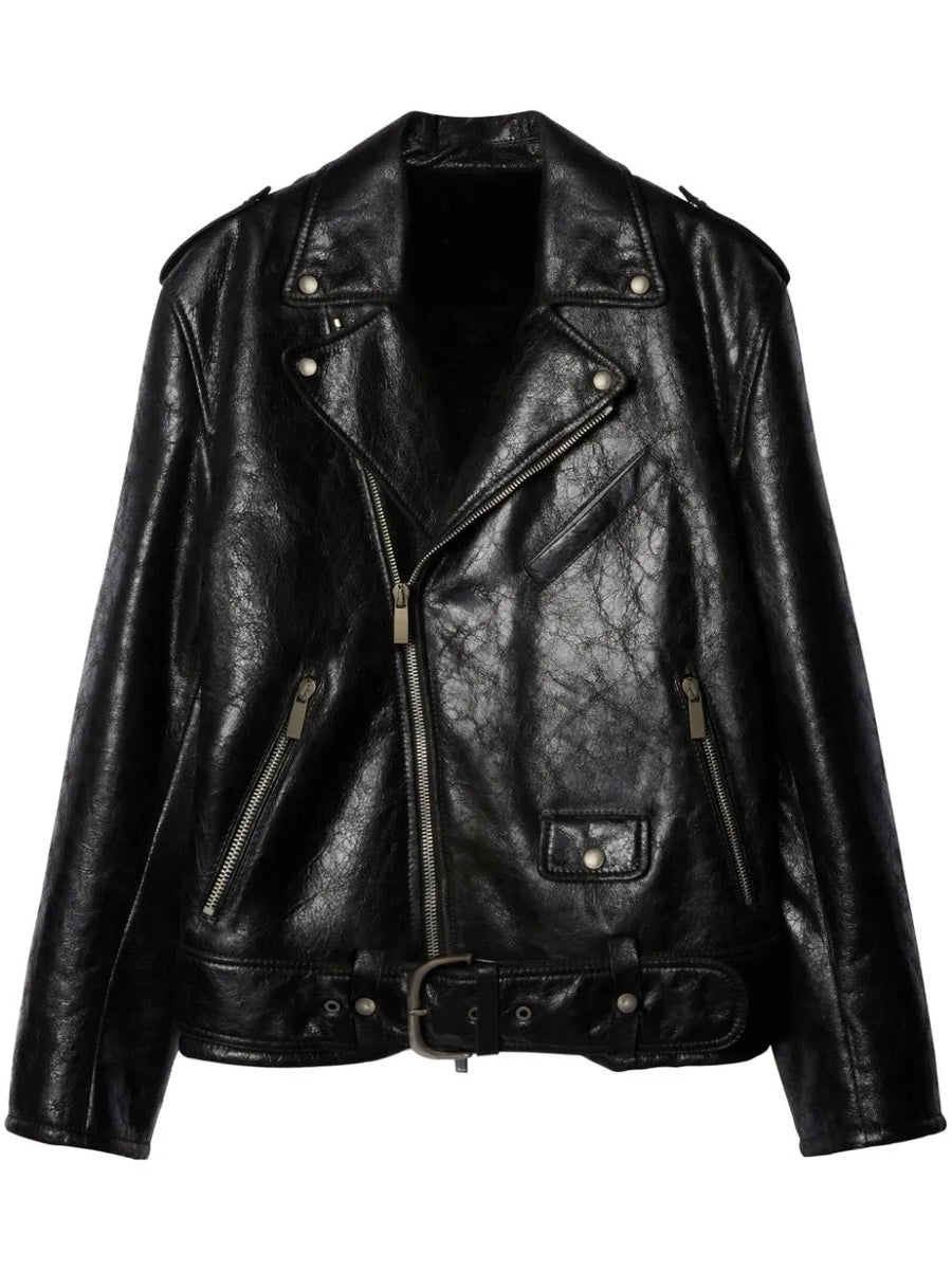 crinkled leather biker jacket