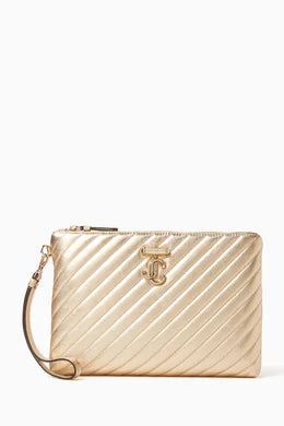 Jimmy Choo Logo Zip Pouch in Leather