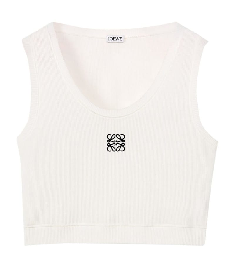 LOEWE Cropped Cotton Anagram Tank Top White/Navy Blue