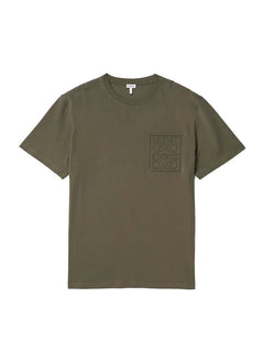 LOEWE Debossed Anagram Cotton T-Shirt Dark Khaki Green