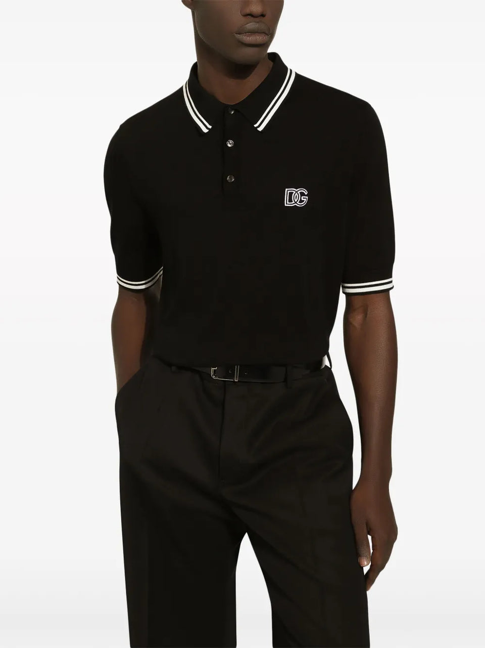 logo-embroidered stripe-detail polo shirt
