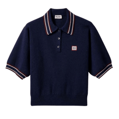 Miu Miu Wool And Cashmere Polo Sweater Navy