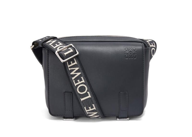 LOEWE Military Messenger Bag in Soft Grained Calfskin and Jacquard XS Deep Navy