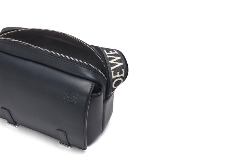 LOEWE Military Messenger Bag in Soft Grained Calfskin and Jacquard XS Deep Navy