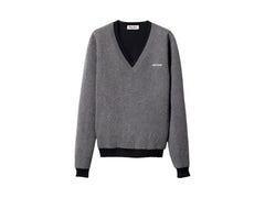 Miu Miu Silk Cashmere V-Neck Sweater Grigio Blu