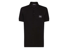 Dolce & Gabbana Cotton Pique Branded Plate Polo Shirt Black