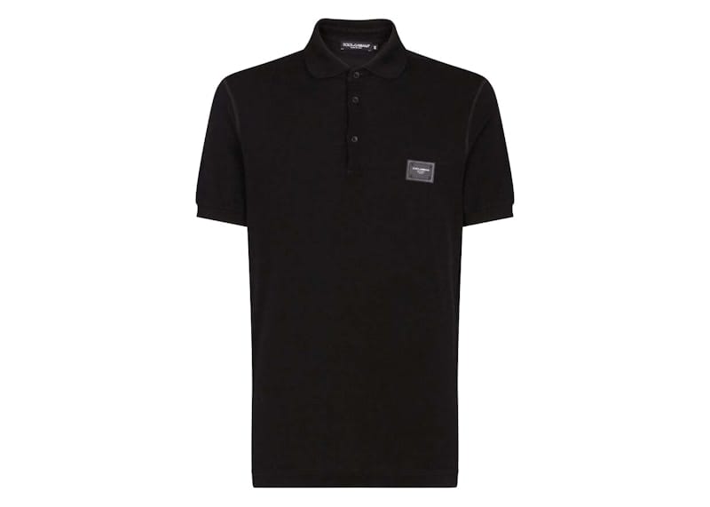 Dolce & Gabbana Cotton Pique Branded Plate Polo Shirt Black