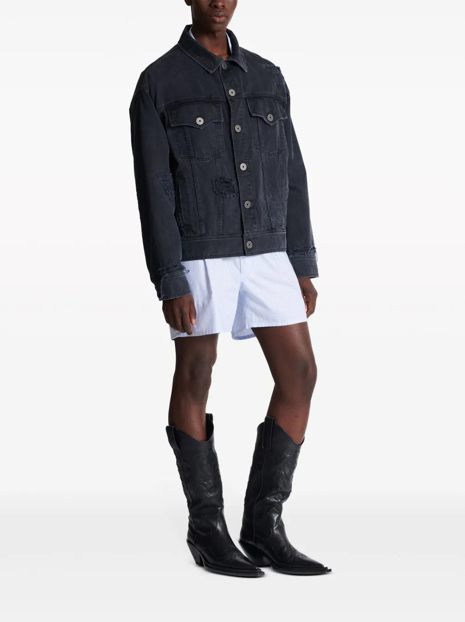 ripped-detail denim jacket