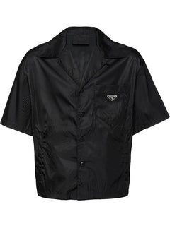 Prada Re-Nylon Shorts Sleeved Cropped Bowling Shirt Black