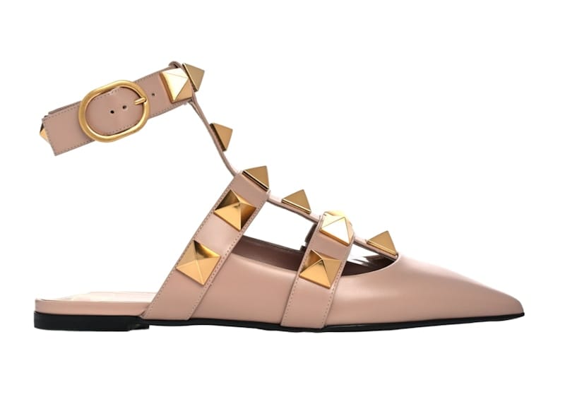 Valentino Garavani Roman Stud Calfskin Low Ballet Flat Beige (Women's)