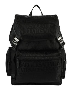 Versace All Over Logo Nylon Backpack Black