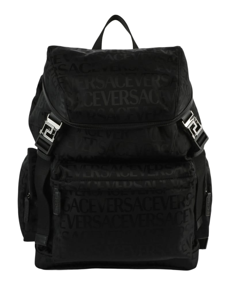 Versace All Over Logo Nylon Backpack Black
