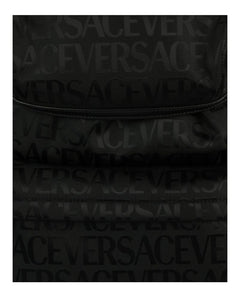 Versace All Over Logo Nylon Backpack Black