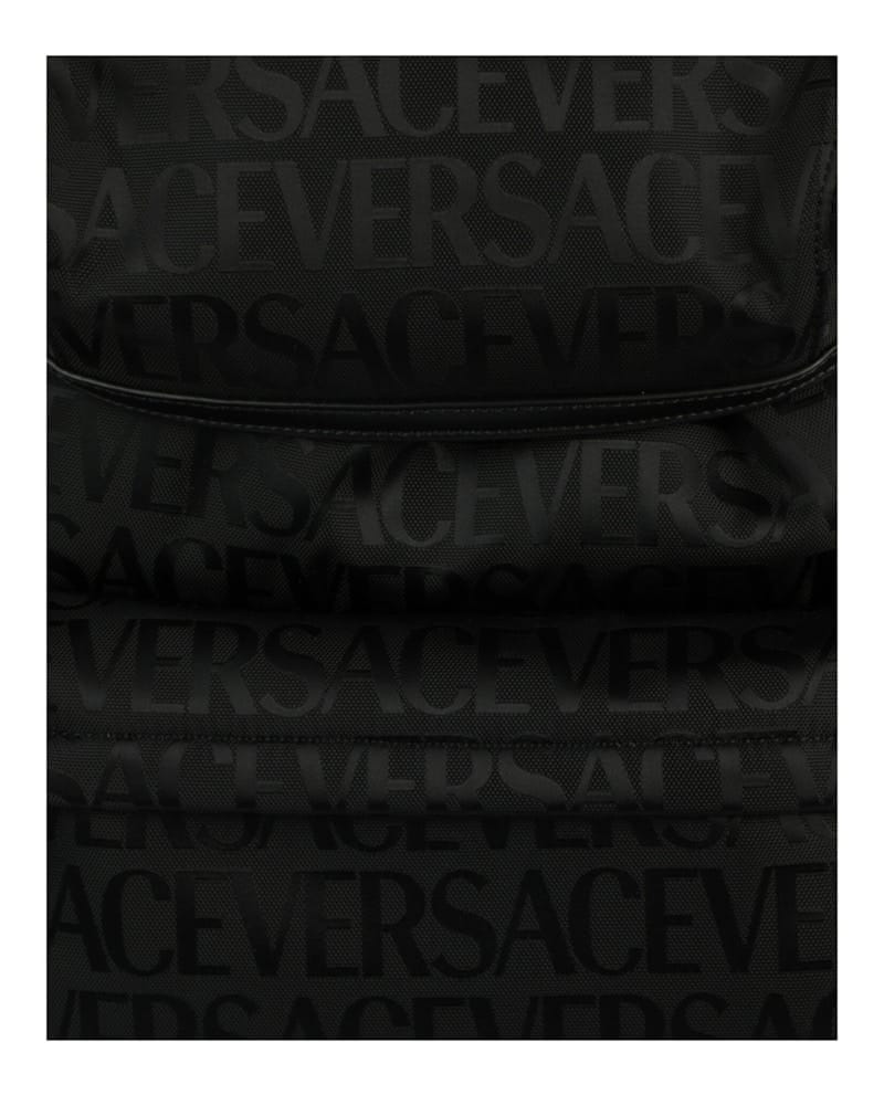 Versace All Over Logo Nylon Backpack Black