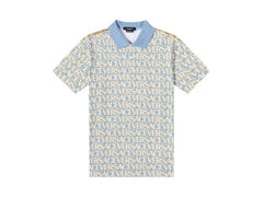 Versace All Over Logo Pique Polo Shirt Blue Multi
