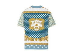 Versace All Over Logo Pique Polo Shirt Blue Multi