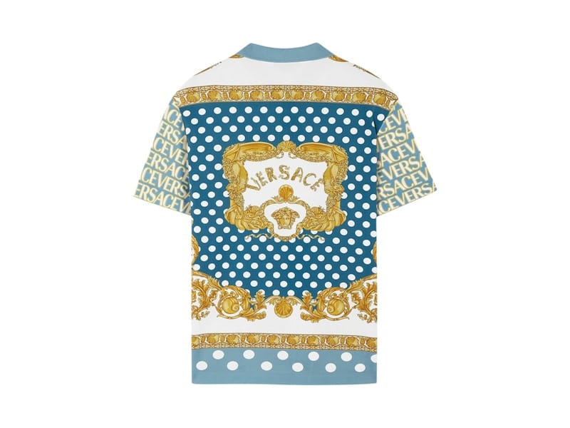 Versace All Over Logo Pique Polo Shirt Blue Multi