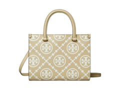 Tory Burch T Monogram Contrast Embossed Small Tote Bag Beige