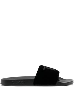logo-embroidered velvet slides