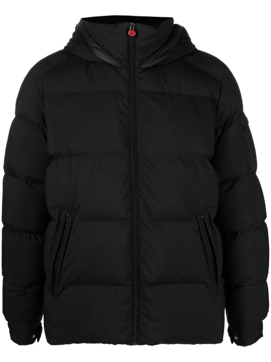 logo-patch quilted hooded jacket