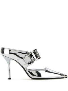 Punk 90mm buckled metallic mules