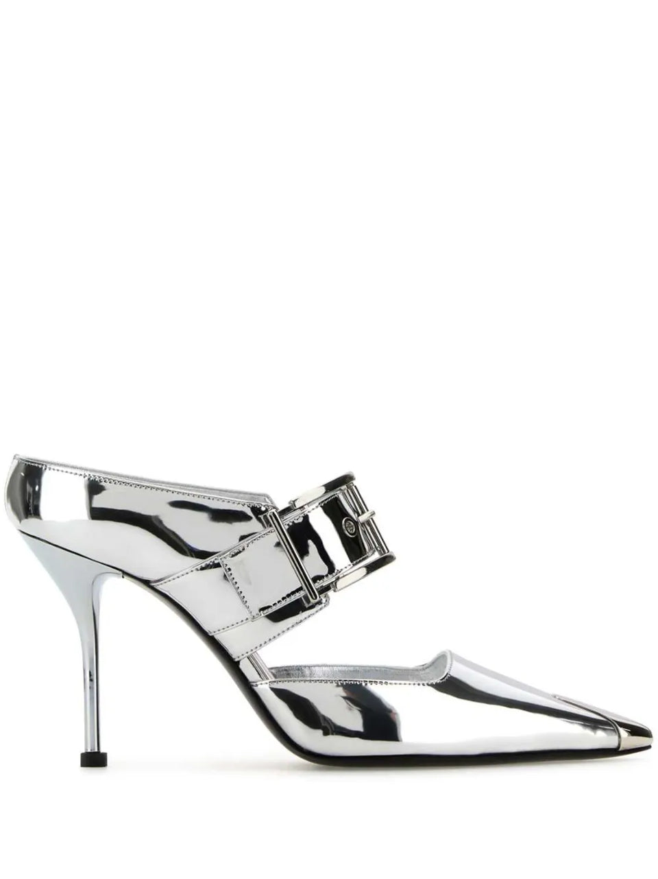Punk 90mm buckled metallic mules