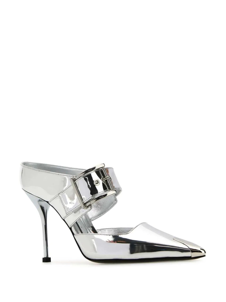 Punk 90mm buckled metallic mules