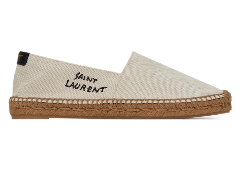 Saint Laurent Embroidered Espadrilles Natural Beige Canvas (Women's)