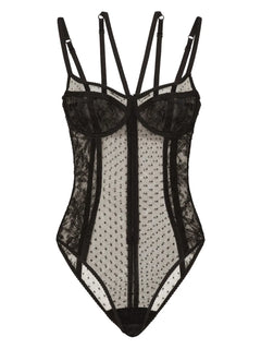 floral-lace semi-sheer bodysuit