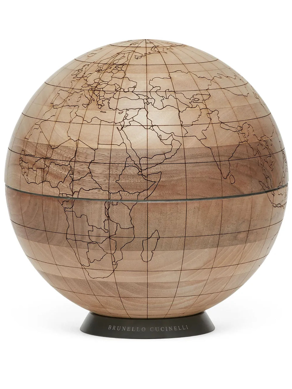 engraved wooden globe