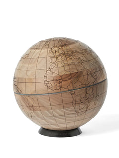 engraved wooden globe
