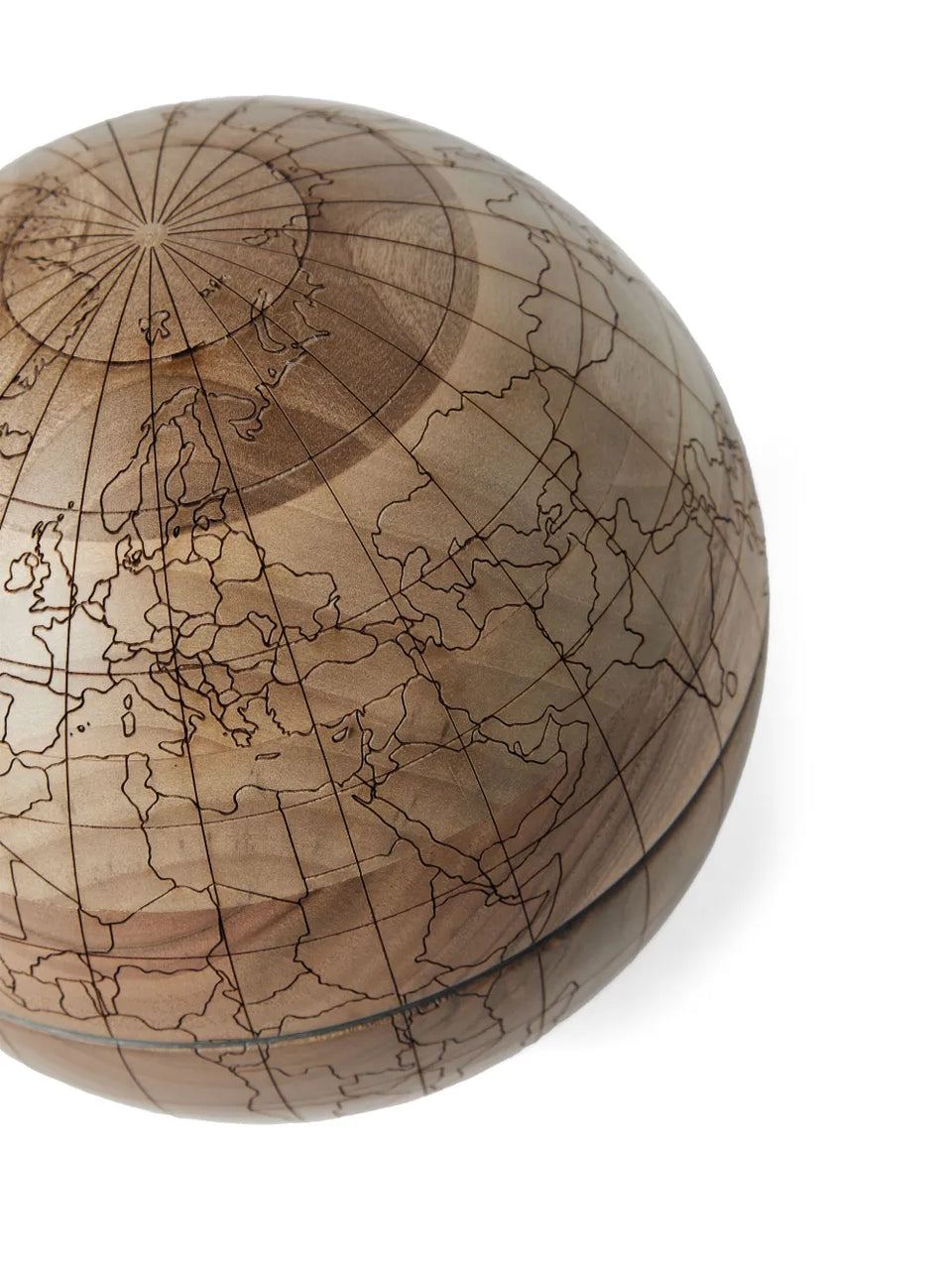 engraved wooden globe