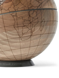 engraved wooden globe