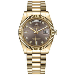 Rolex Day-Date 36mm 128238-0022 Dark Grey diamond Dial yellow gold Women's Rhodium 128238 MOP New old stock Full set