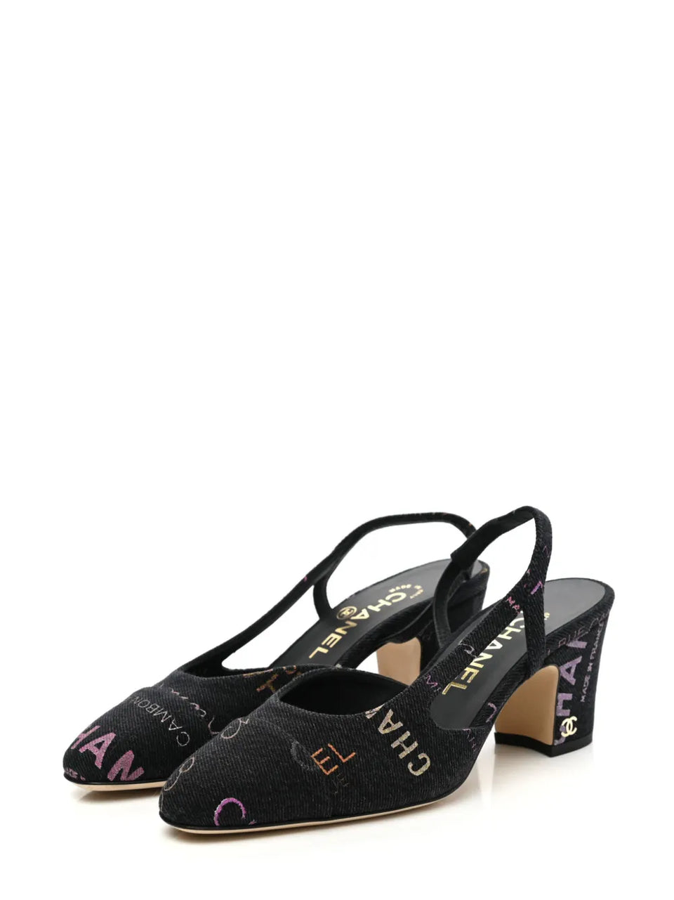slingback denim pumps