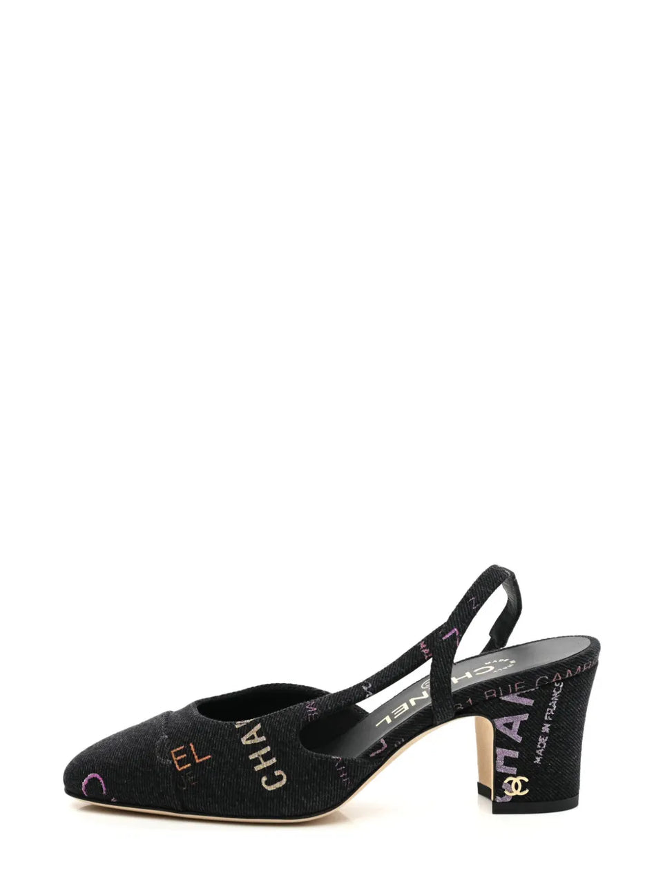 slingback denim pumps