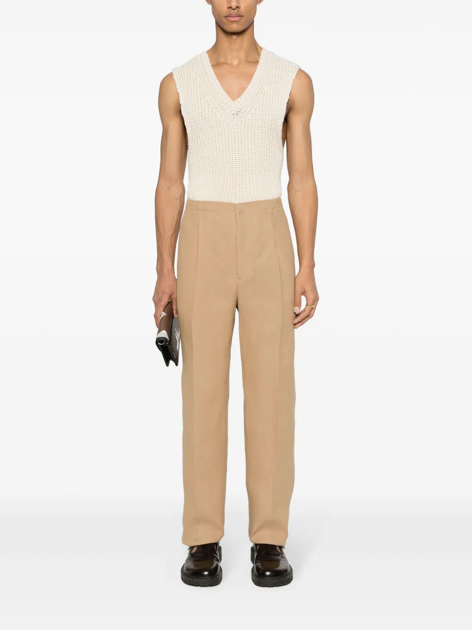 canvas straight-leg trousers
