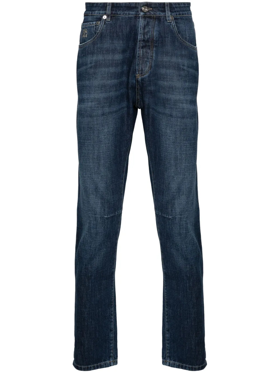 Solomei-embroidered tapered jeans