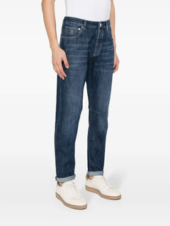 Solomei-embroidered tapered jeans